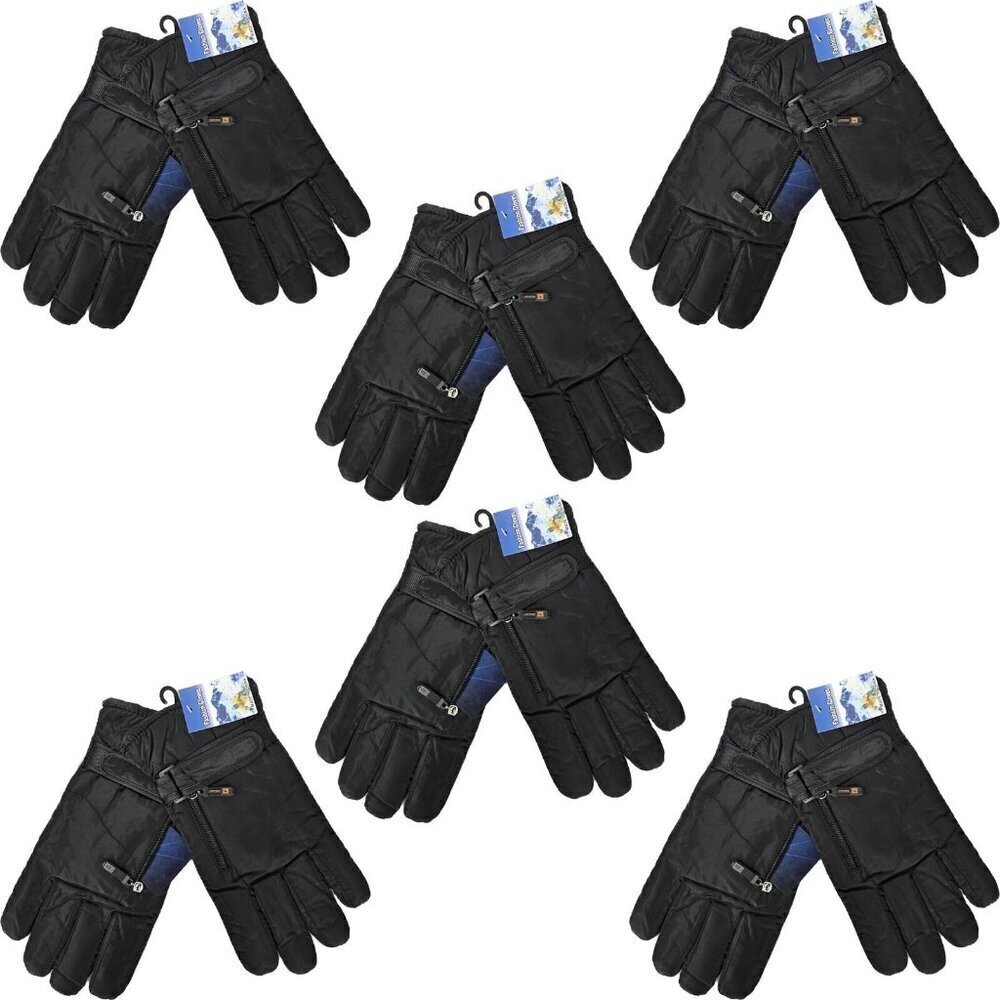 Winter Ski Gloves, Men, Women w/ Zipper Pocket & Adjustable Strap, 6-Pack, NEW